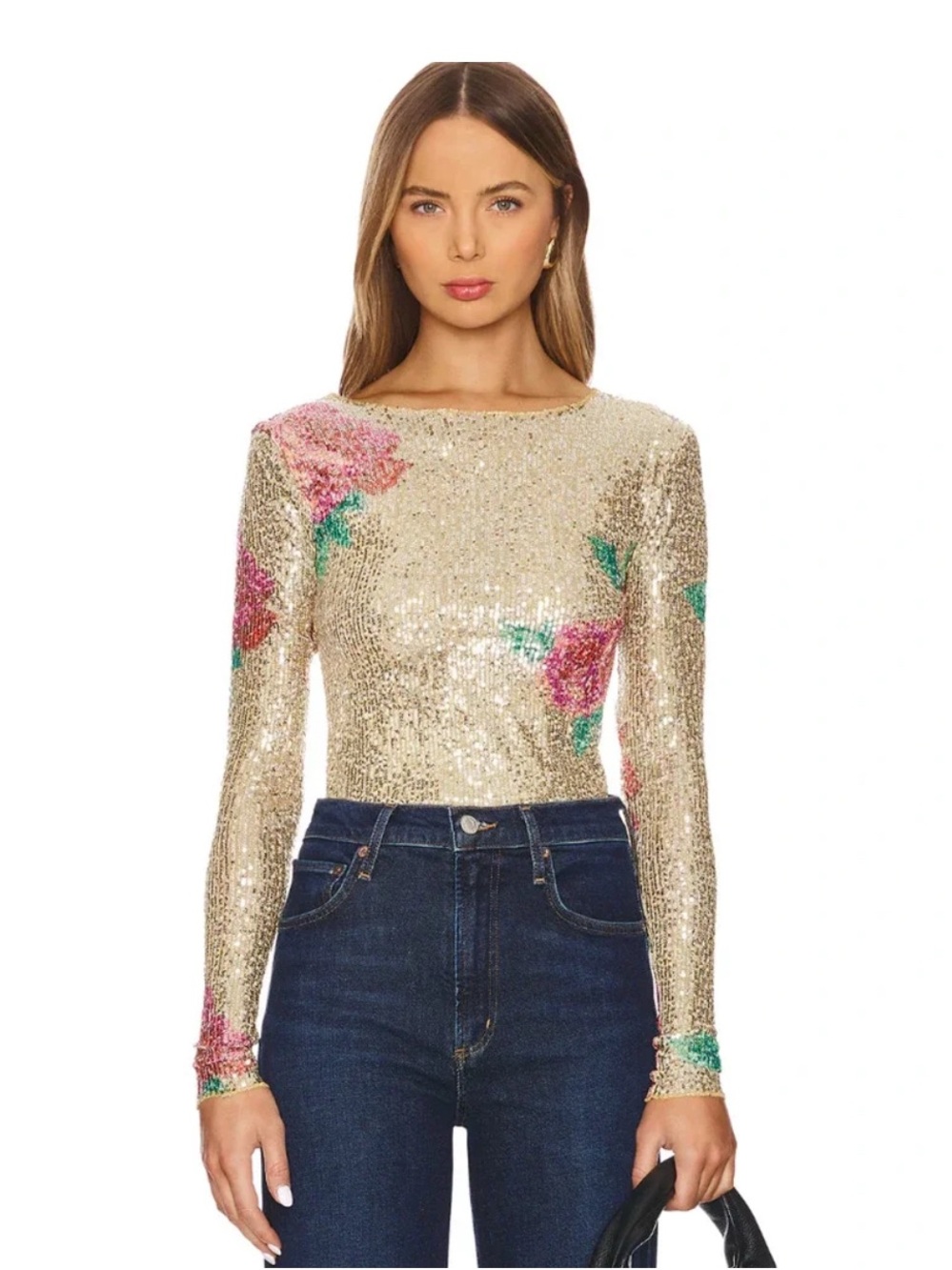 Free People Printed Gold Rush Sequin Top Champagne Combo- Brand New With Tags